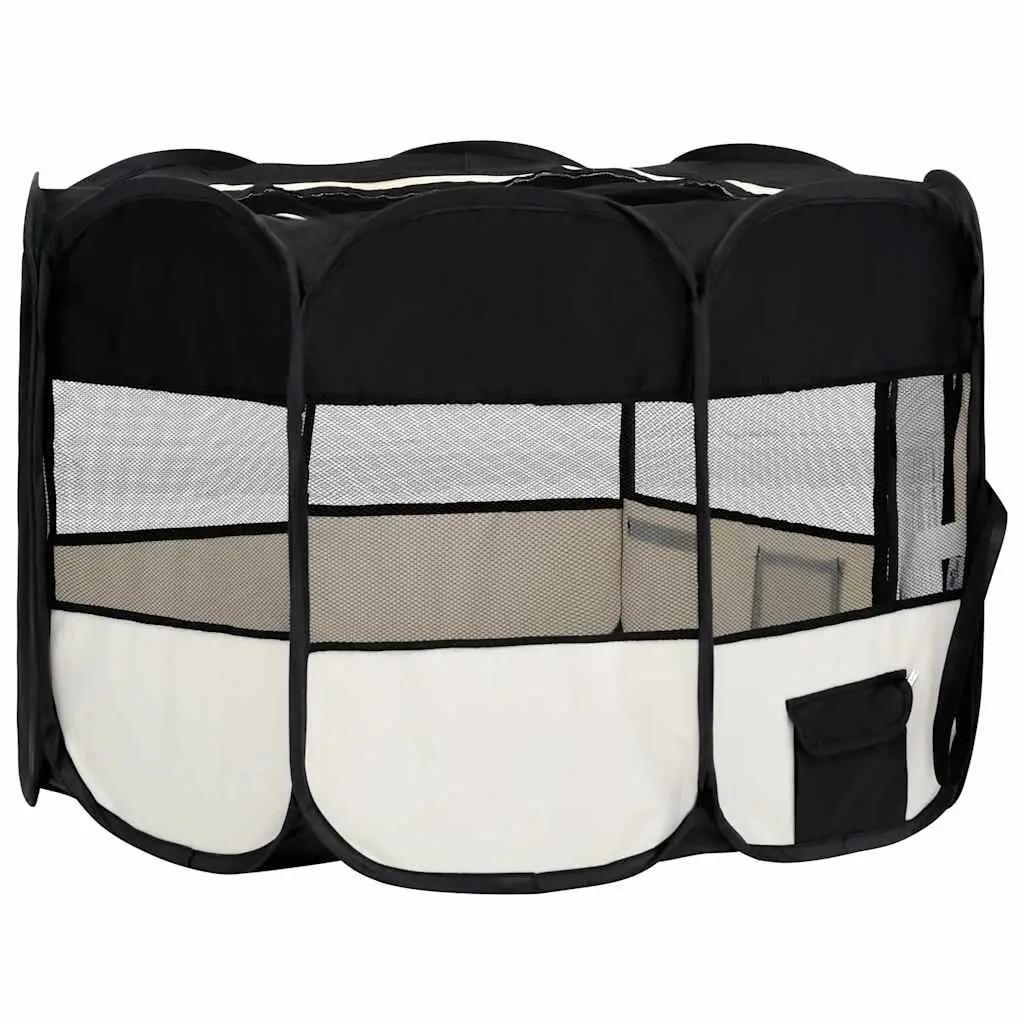 Foldable Dog Playpen Portable Puppy Training Enclosure Steel Frame Mesh Roof 110 x 110 x 58 cm Black