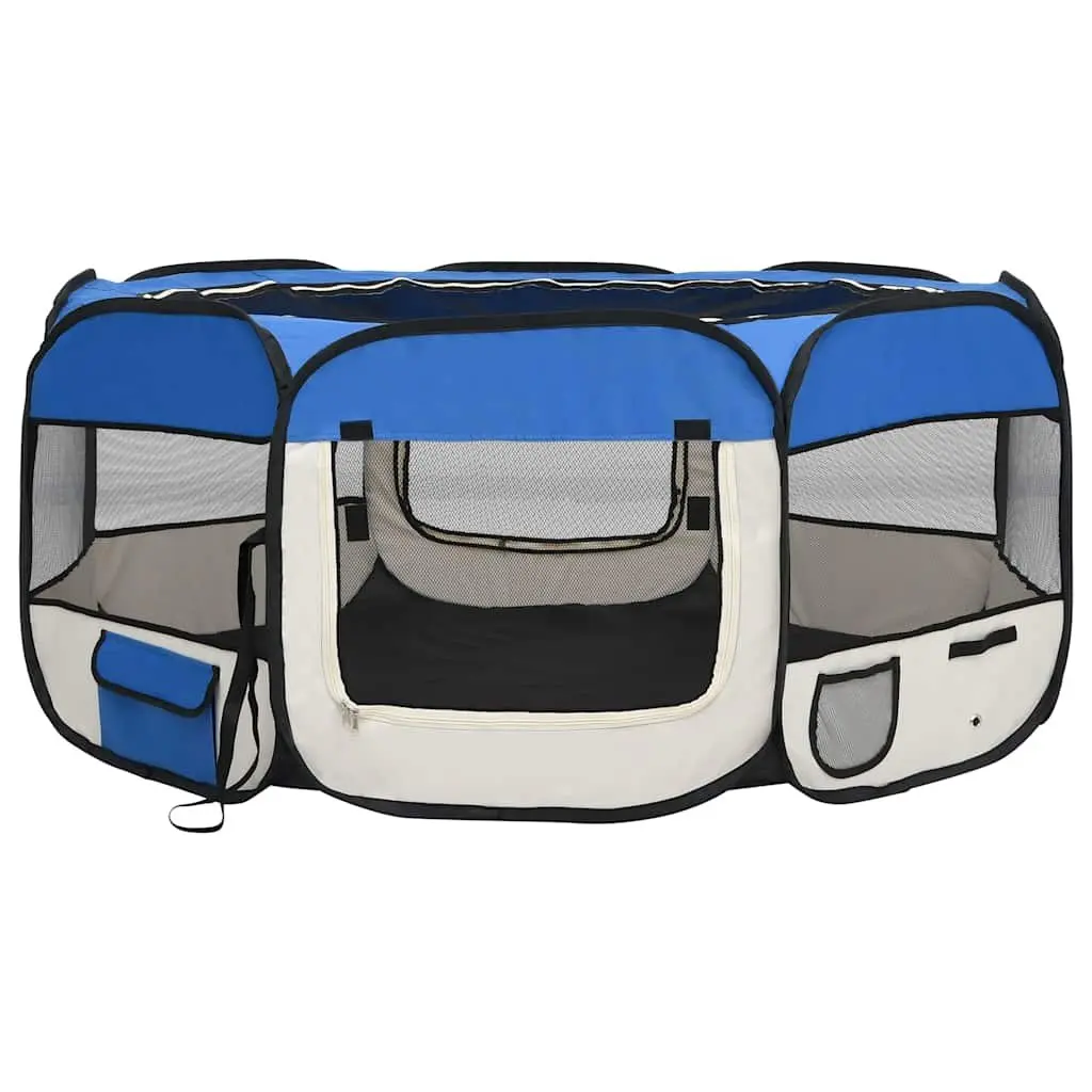 Foldable Dog Playpen Steel 145x145x61cm Blue