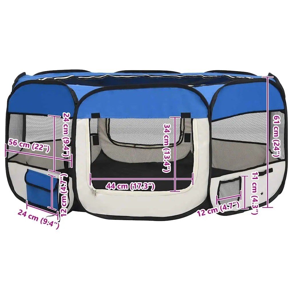 Foldable Dog Playpen Steel 145x145x61cm Blue