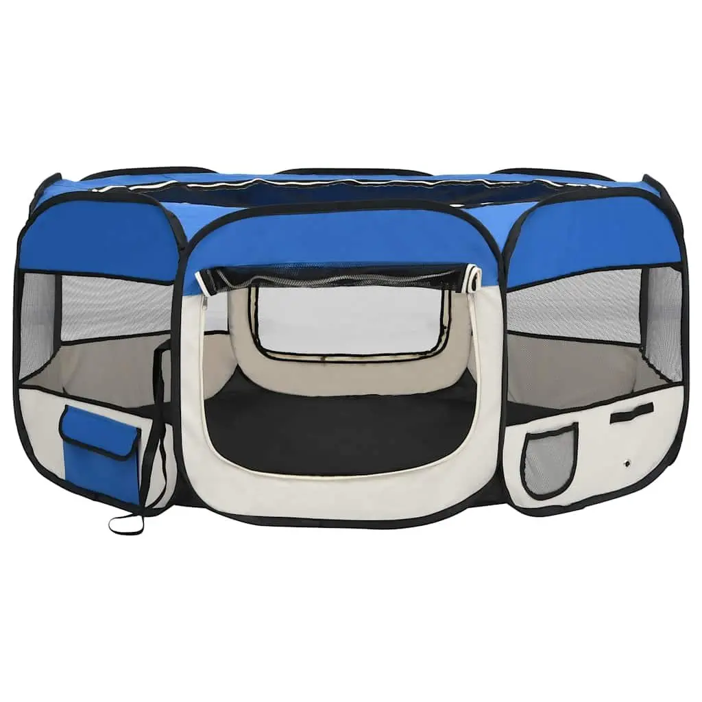 Foldable Dog Playpen Steel 145x145x61cm Blue