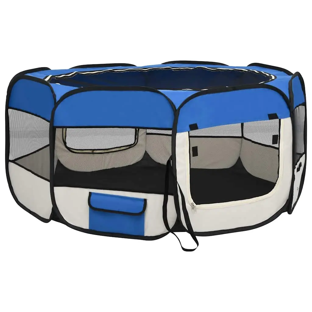 Foldable Dog Playpen Steel 145x145x61cm Blue