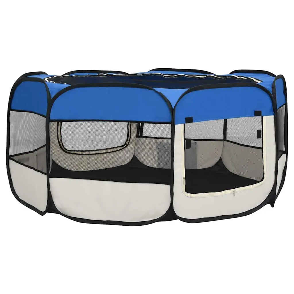 Foldable Dog Playpen Steel 145x145x61cm Blue