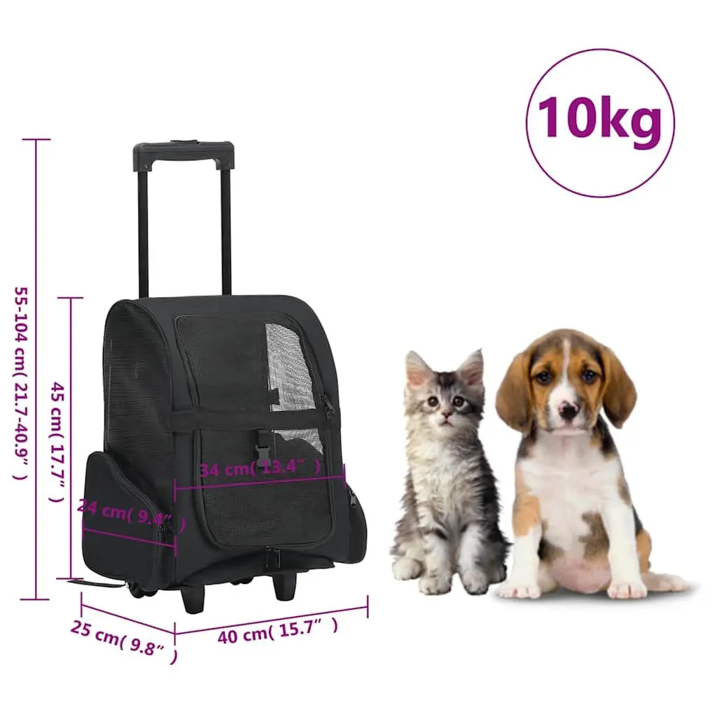 Foldable Pet Trolley Lightweight Metal Frame Fabric Black Carrier Backpack Handbag