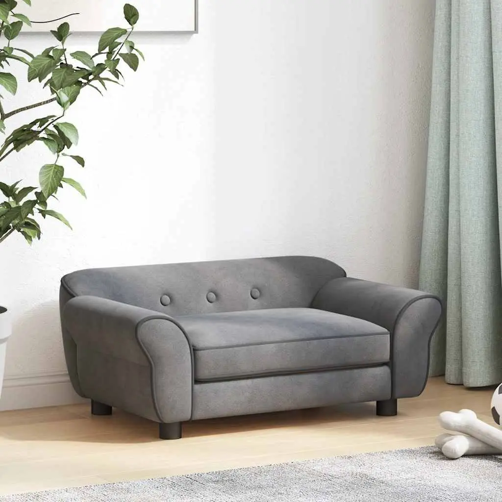 Dog Sofa Wooden Frame Plush Cushion Grey Small