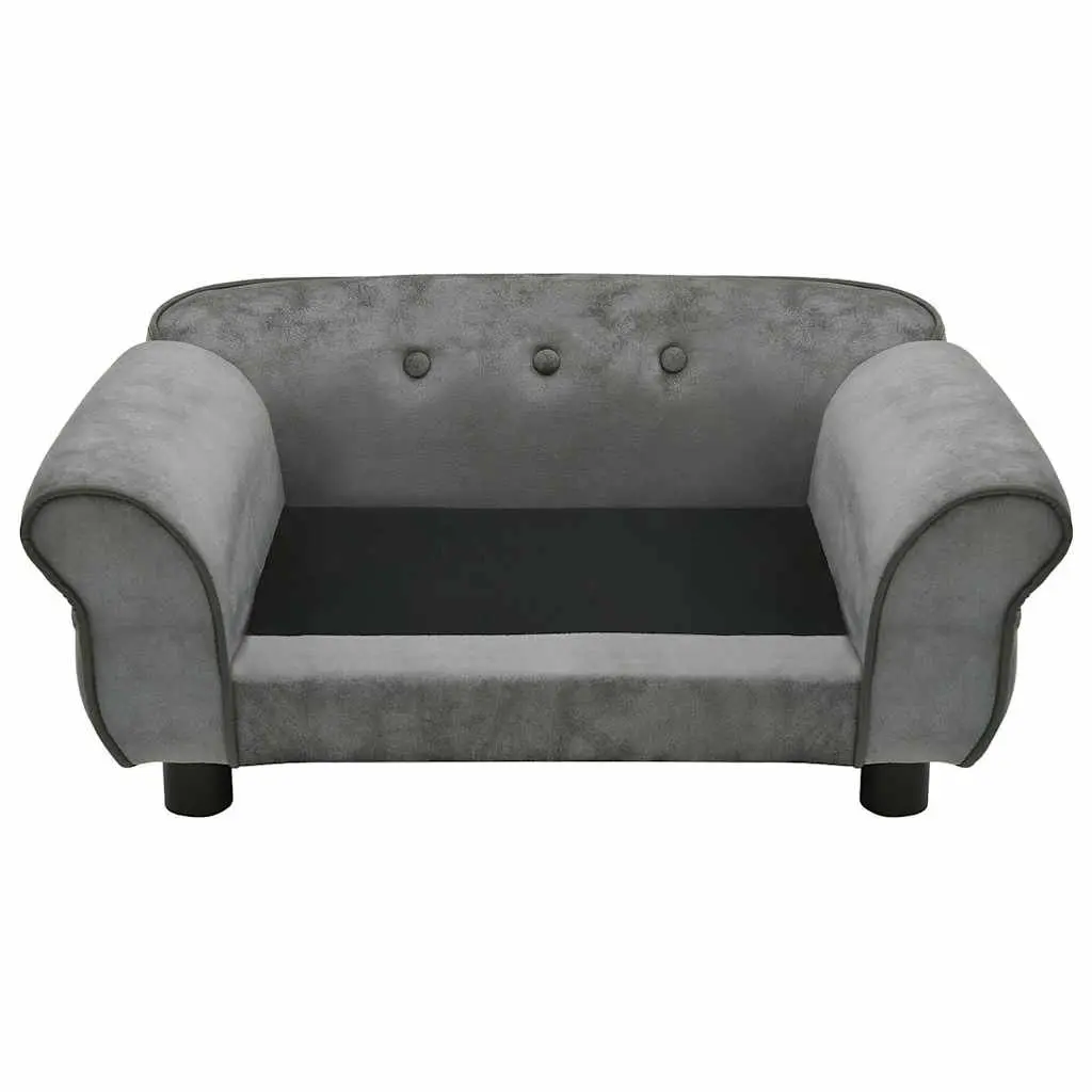 Dog Sofa Wooden Frame Plush Cushion Grey Small