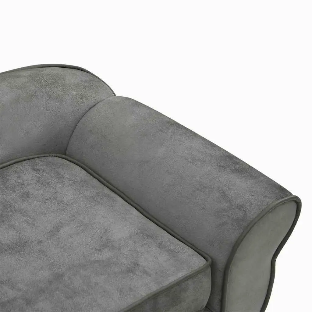 Dog Sofa Wooden Frame Plush Cushion Grey Small