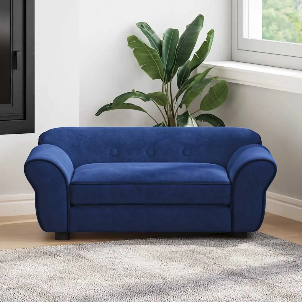 Dog Sofa Bed Plush Wooden Frame Blue 72 x 45 x 30 cm