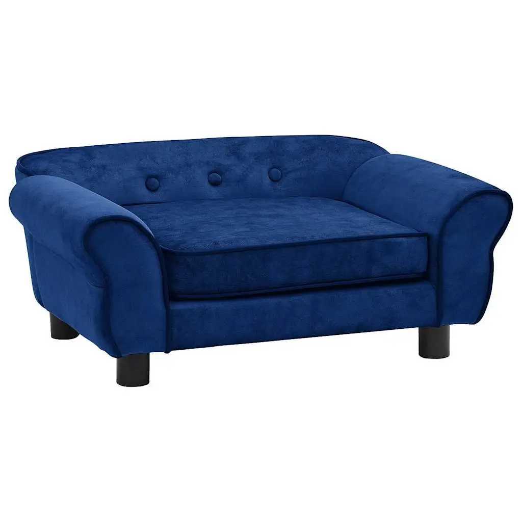 Dog Sofa Bed Plush Wooden Frame Blue 72 x 45 x 30 cm