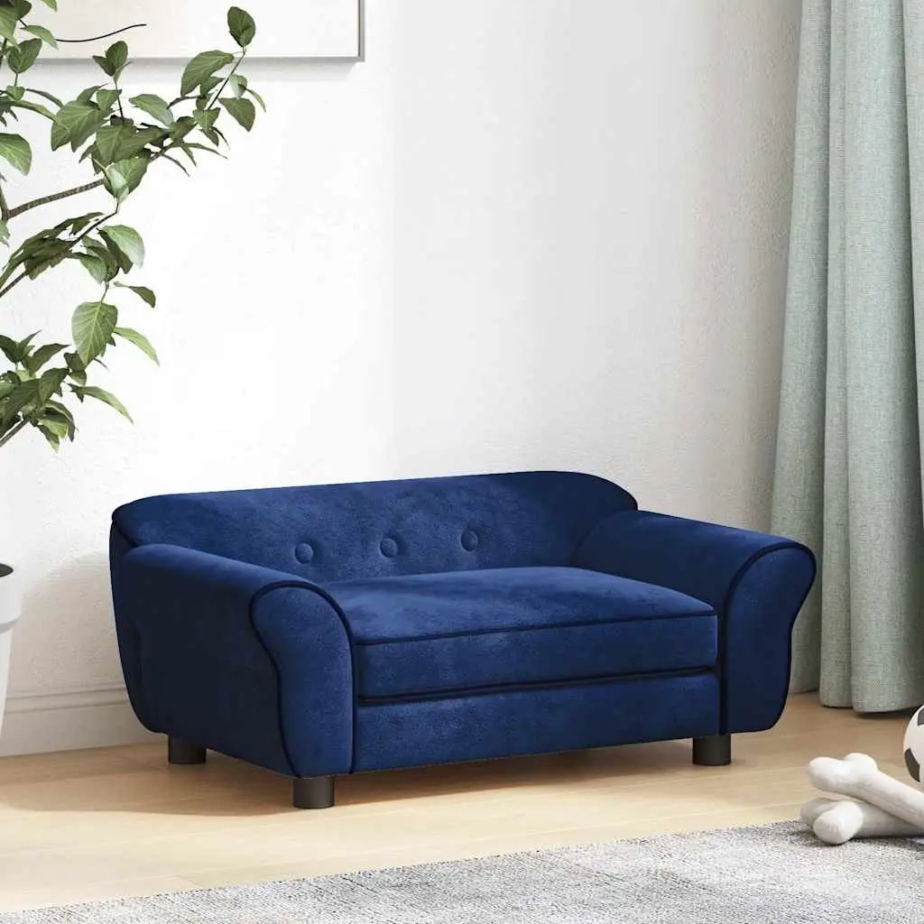 Dog Sofa Bed Plush Wooden Frame Blue 72 x 45 x 30 cm