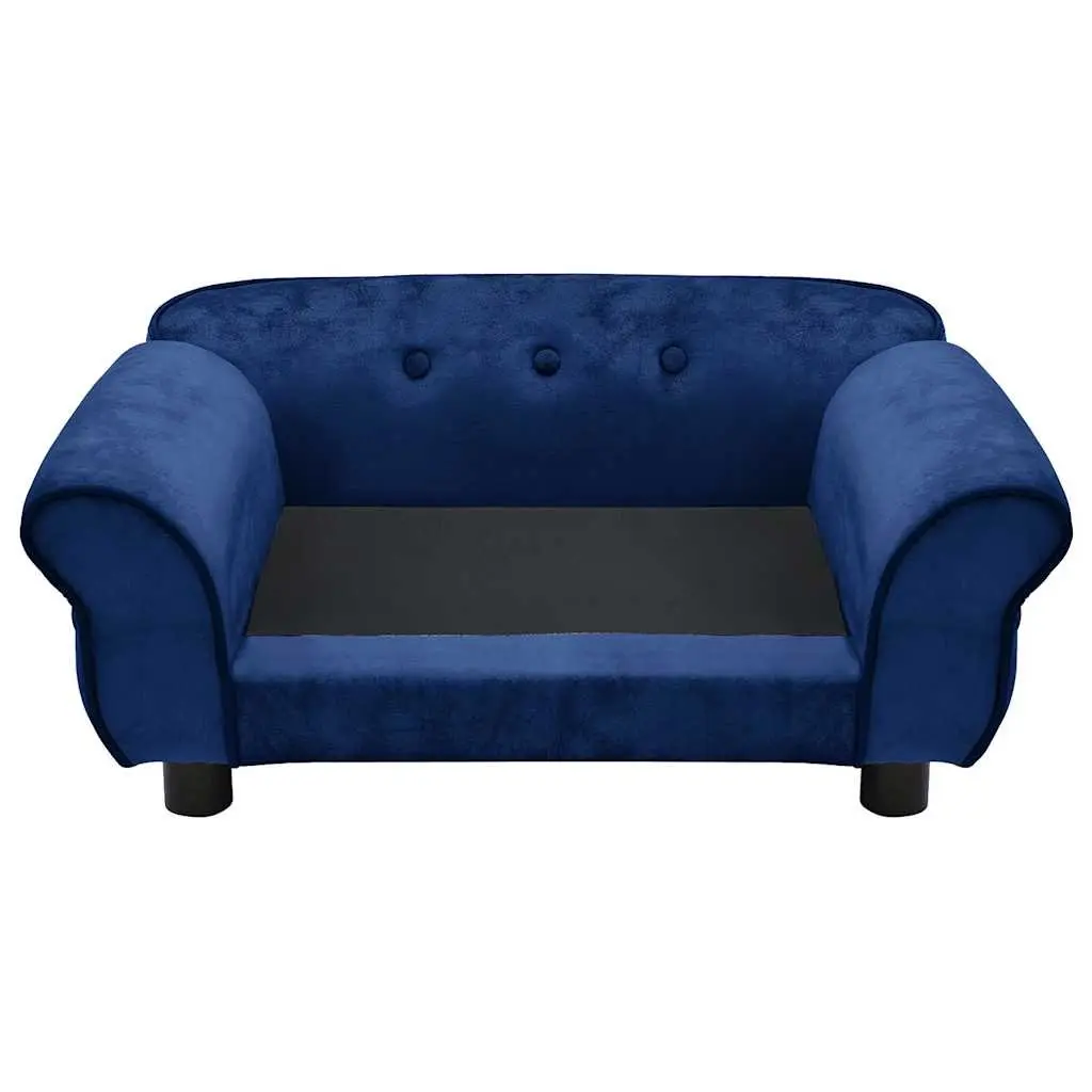 Dog Sofa Bed Plush Wooden Frame Blue 72 x 45 x 30 cm