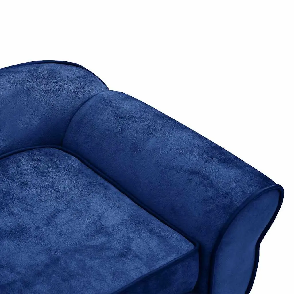 Dog Sofa Bed Plush Wooden Frame Blue 72 x 45 x 30 cm