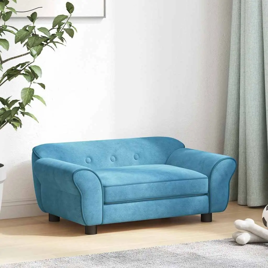 Pet Couch Plush Dog Bed Wooden Frame Washable Cover Turquoise Small Animals 72x45x30cm