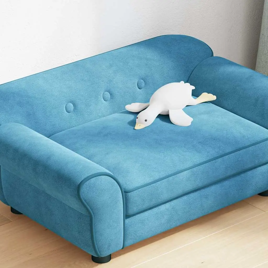 Pet Couch Plush Dog Bed Wooden Frame Washable Cover Turquoise Small Animals 72x45x30cm