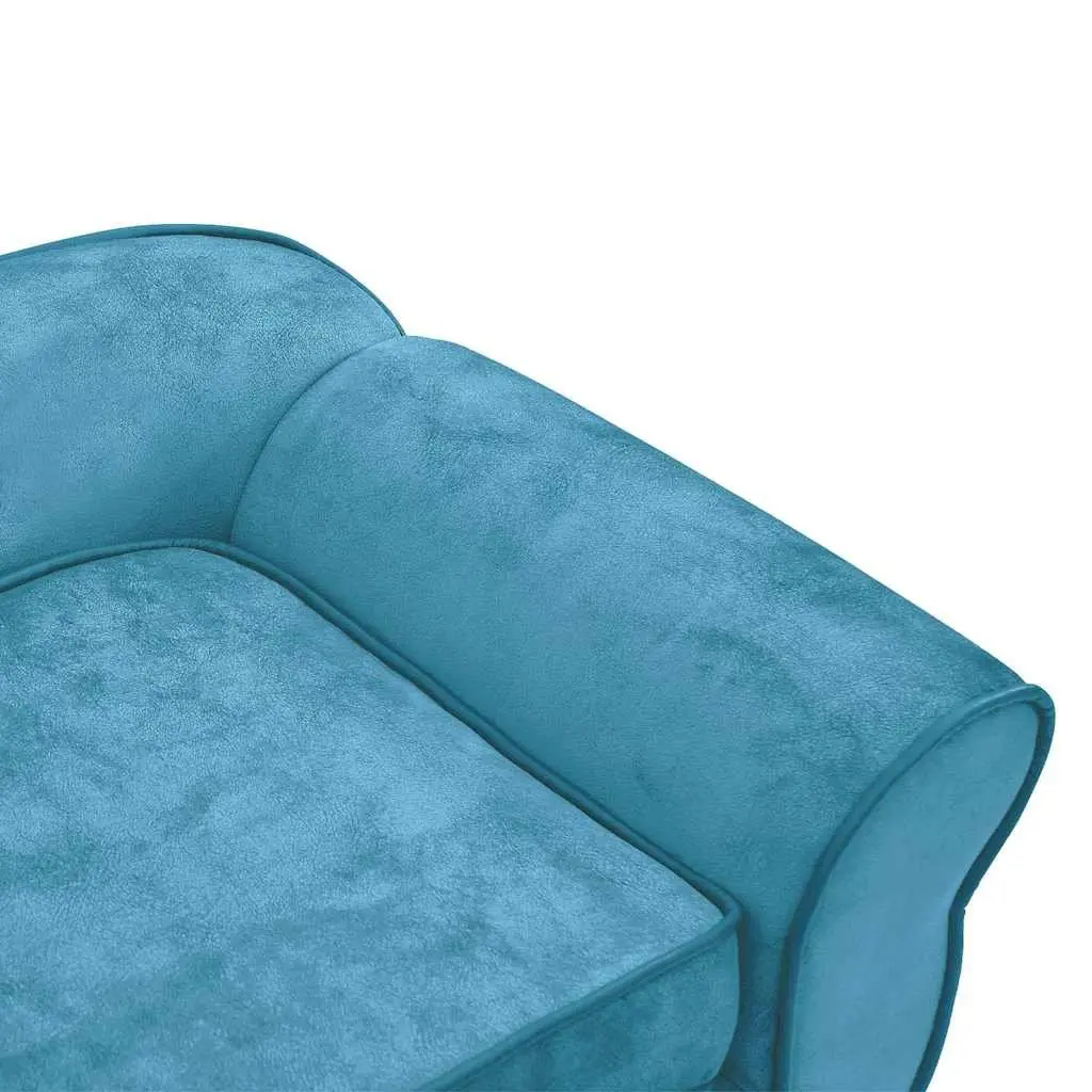 Pet Couch Plush Dog Bed Wooden Frame Washable Cover Turquoise Small Animals 72x45x30cm
