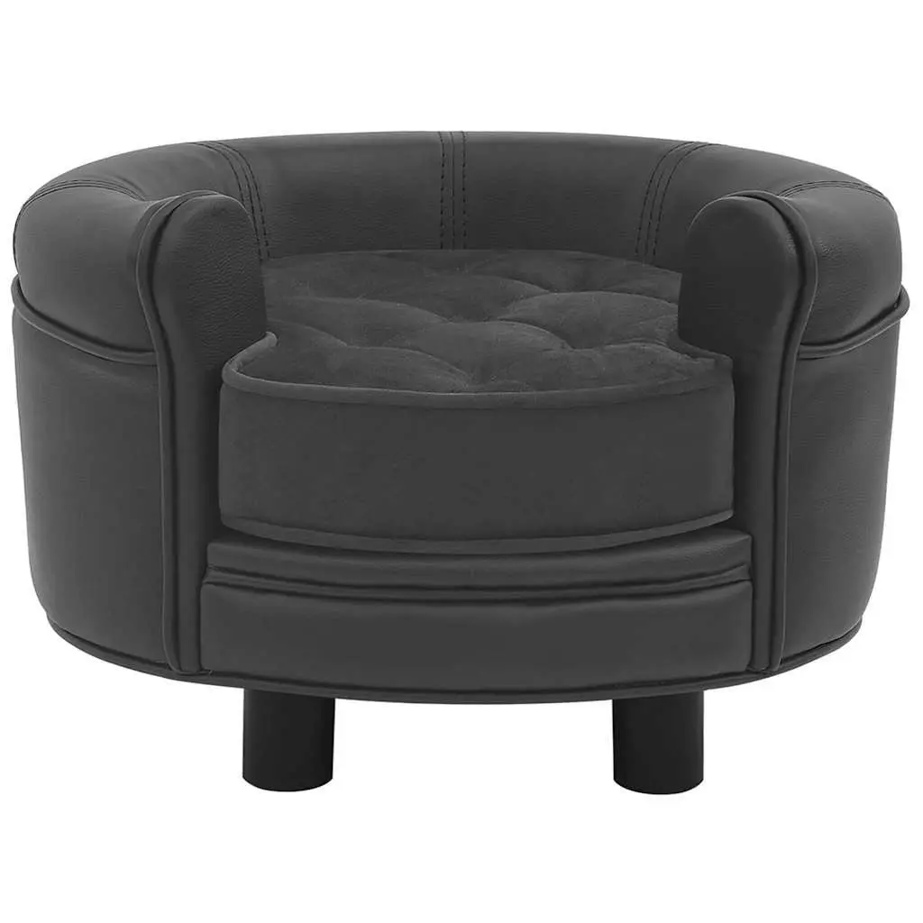 Dog Sofa Wooden Frame Faux Leather Small Size Grey