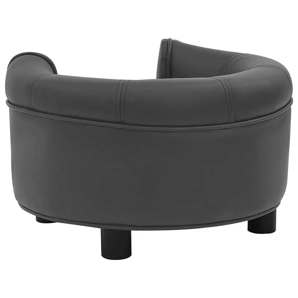Dog Sofa Wooden Frame Faux Leather Small Size Grey