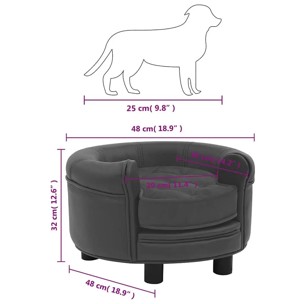 Dog Sofa Wooden Frame Faux Leather Small Size Grey