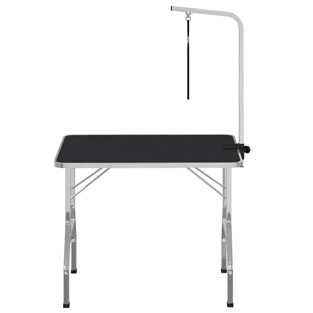 Foldable Pet Grooming Table Adjustable Height Brown Stainless Steel Arm Non-Slip Surface