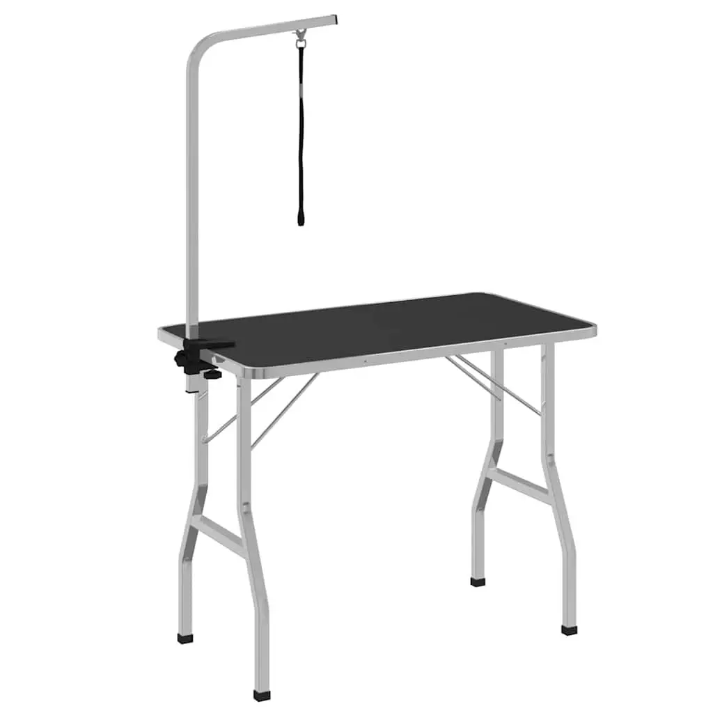 Foldable Pet Grooming Table Adjustable Height Brown Stainless Steel Arm Non-Slip Surface