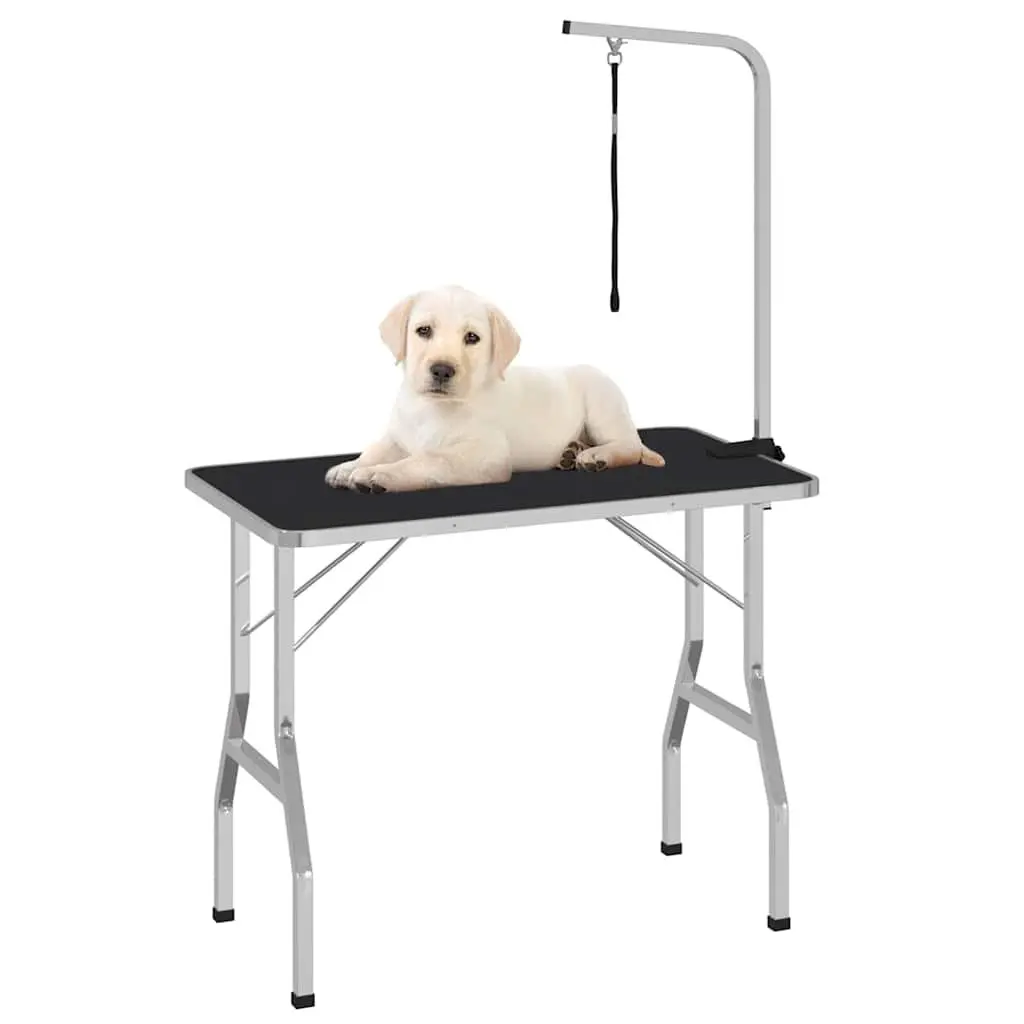 Foldable Pet Grooming Table Adjustable Height Brown Stainless Steel Arm Non-Slip Surface