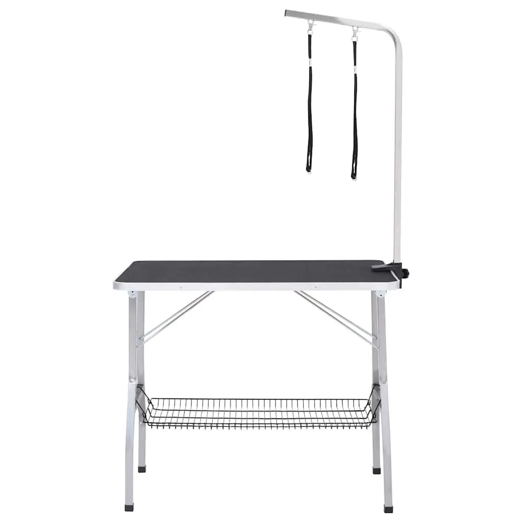 Dog Grooming Table Foldable Steel Adjustable Black with Stainless Steel Arm and Storage Basket