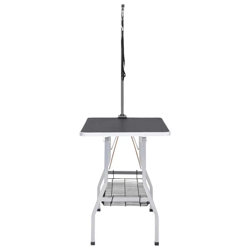 Dog Grooming Table Foldable Steel Adjustable Black with Stainless Steel Arm and Storage Basket