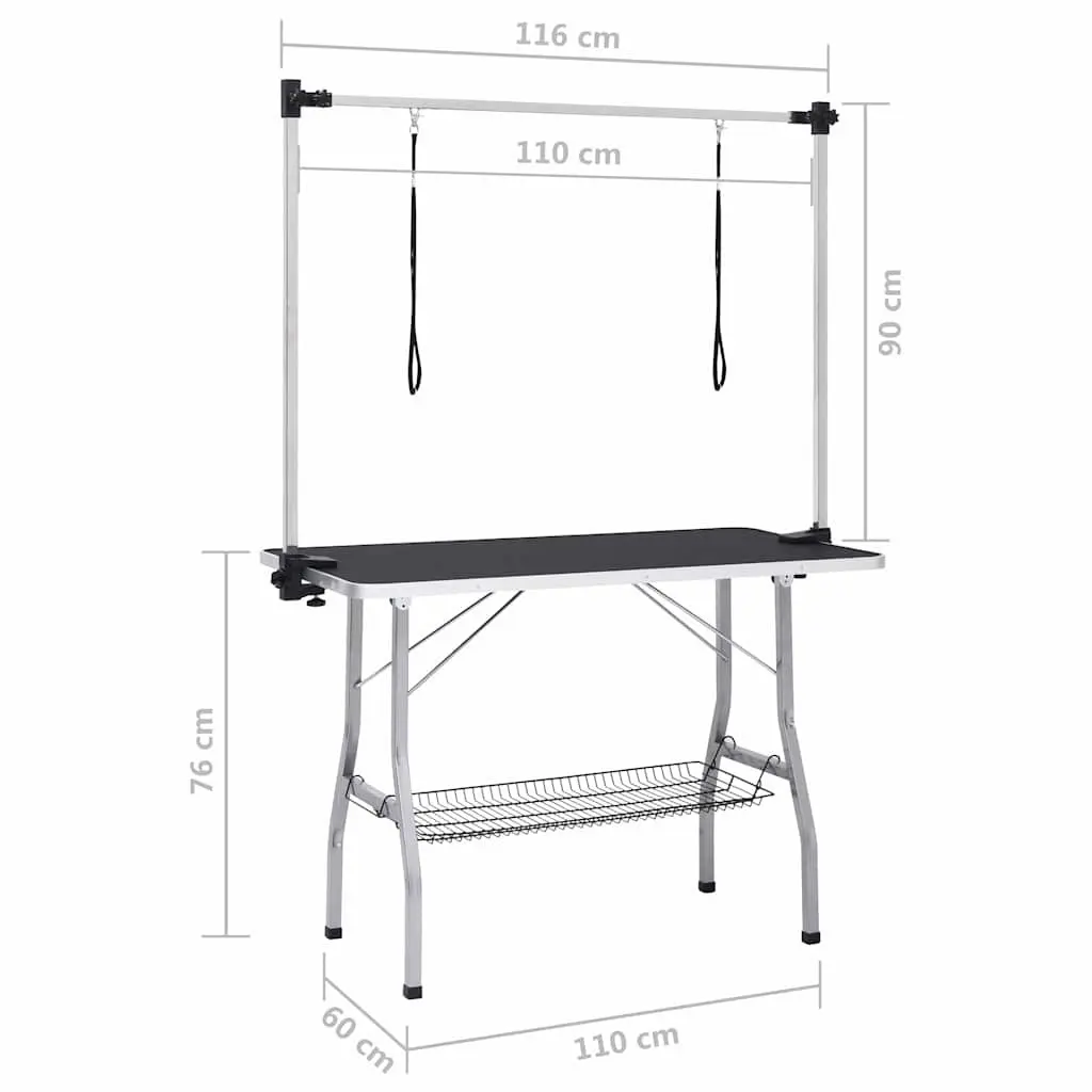 Dog Grooming Table Steel Adjustable Height Foldable Non-Slip Black