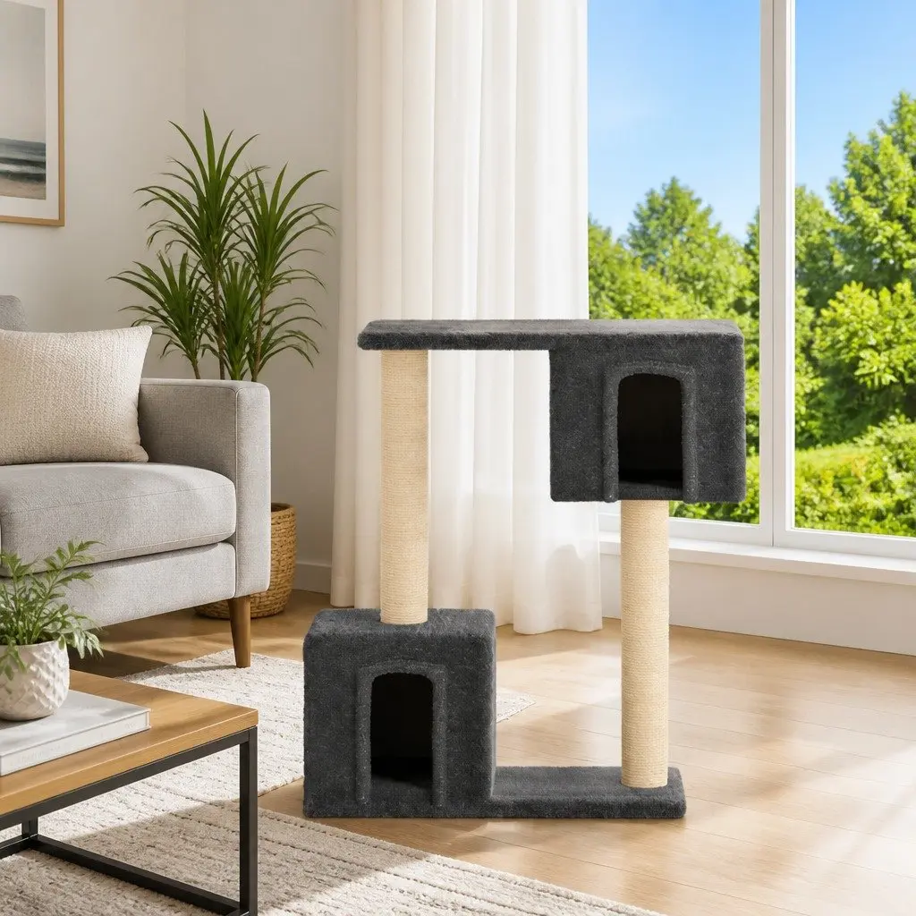 Cat Tree Scratching Post Sisal Rope Dark Grey 60 cm Multi-Level Climbing Perch House Furniture for Cats