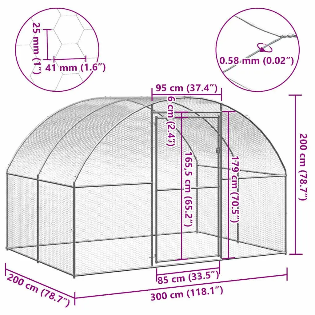 Chicken Coop Galvanised Steel 3x2x2m Silver Poultry Run Enclosure Small Animal