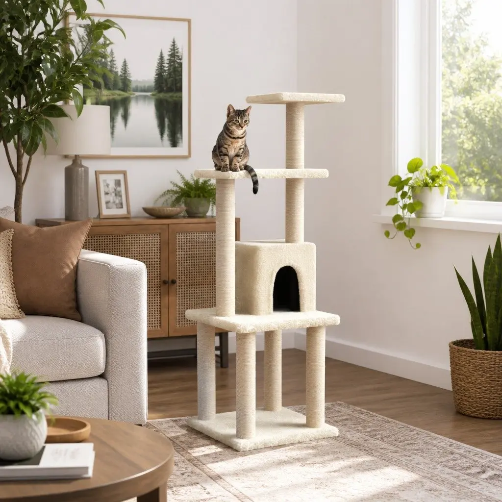 Climbing Cat Activity Centre Multi-Level Cat Tree Cream 105cm