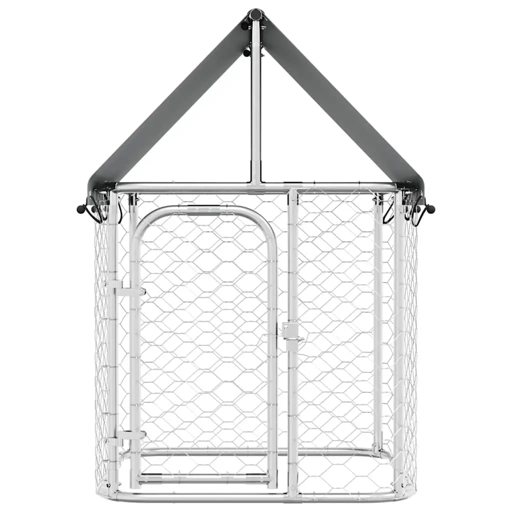 Dog Kennel Galvanised Steel 100cm x 100cm x 150cm Silver Mesh Enclosure with Roof