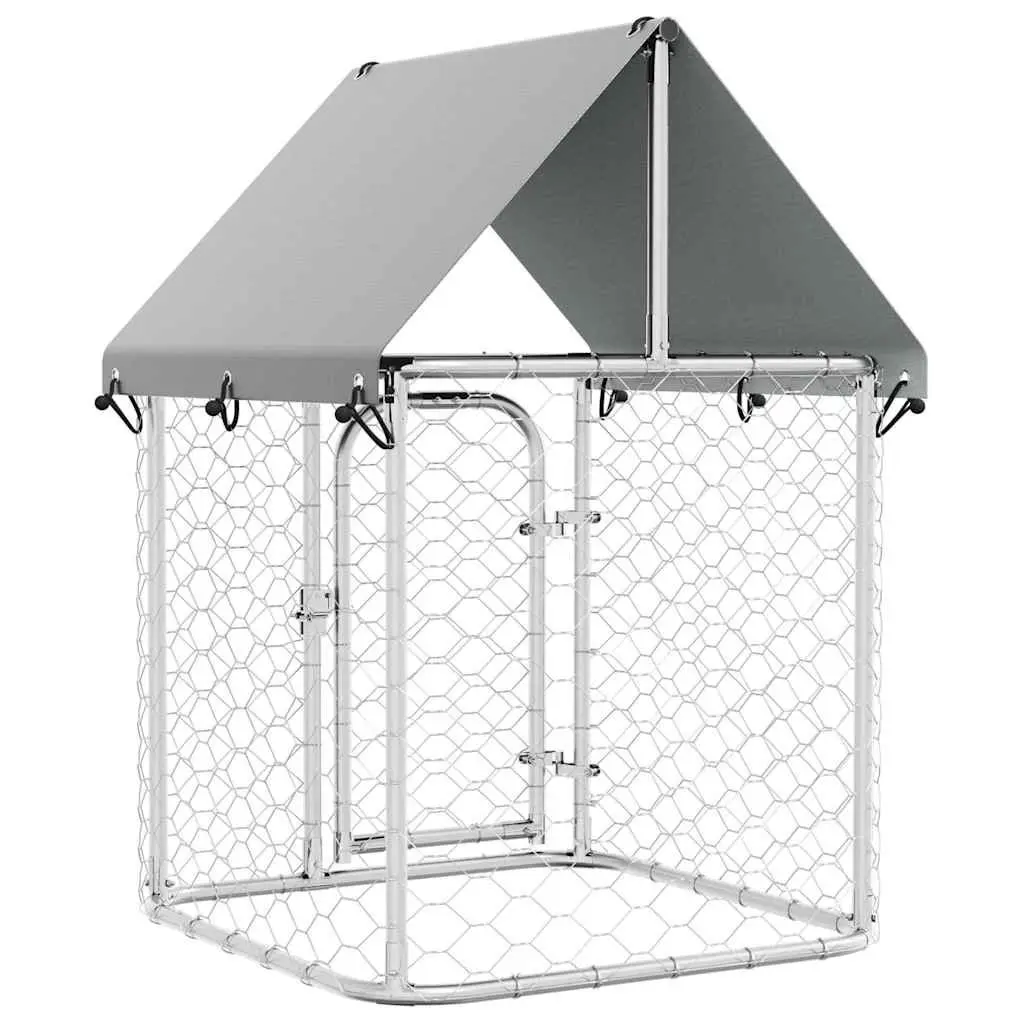 Dog Kennel Galvanised Steel 100cm x 100cm x 150cm Silver Mesh Enclosure with Roof