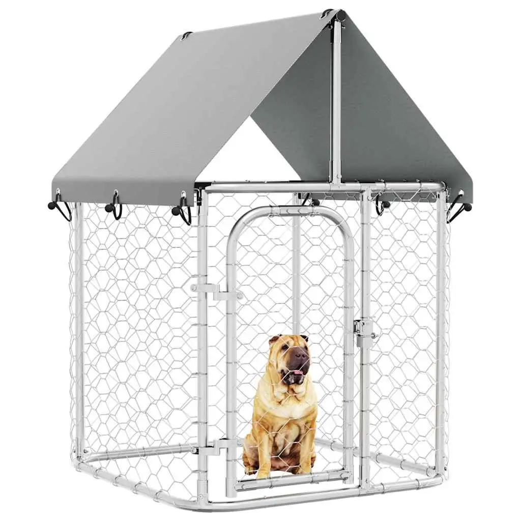 Dog Kennel Galvanised Steel 100cm x 100cm x 150cm Silver Mesh Enclosure with Roof