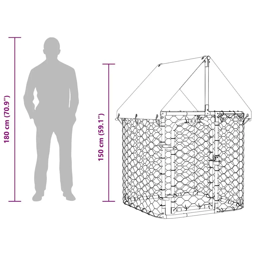 Dog Kennel Galvanised Steel 100cm x 100cm x 150cm Silver Mesh Enclosure with Roof