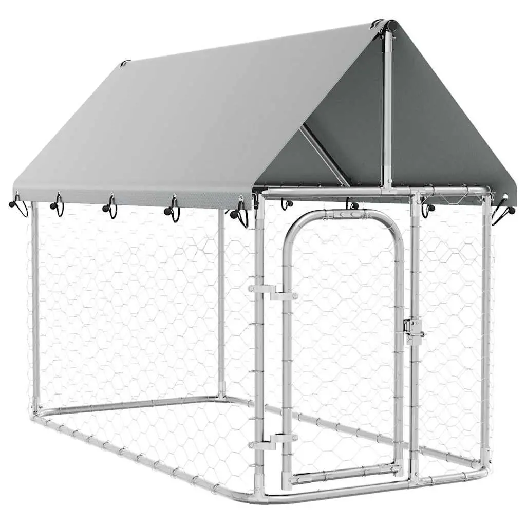 Outdoor Dog Kennel with Roof Silver Steel Mesh Run Enclosure Exercise Pen