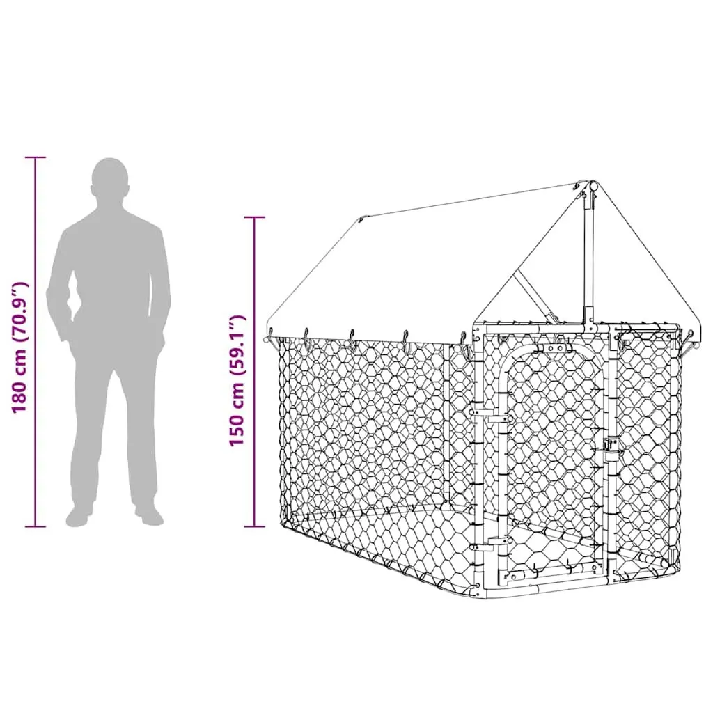 Outdoor Dog Kennel with Roof Silver Steel Mesh Run Enclosure Exercise Pen