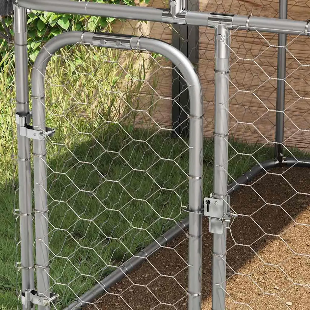 Outdoor Dog Kennel with Roof Silver Steel Mesh Run Enclosure Exercise Pen