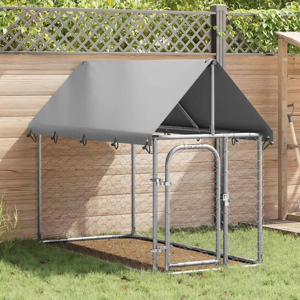 Outdoor Dog Kennel with Roof Silver Steel Mesh Run Enclosure Exercise Pen