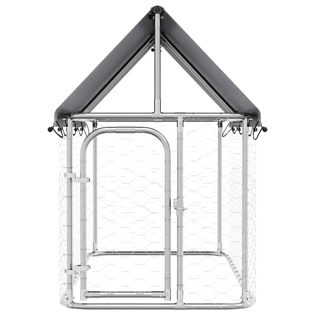 Outdoor Dog Kennel with Roof Silver Steel Mesh Run Enclosure Exercise Pen