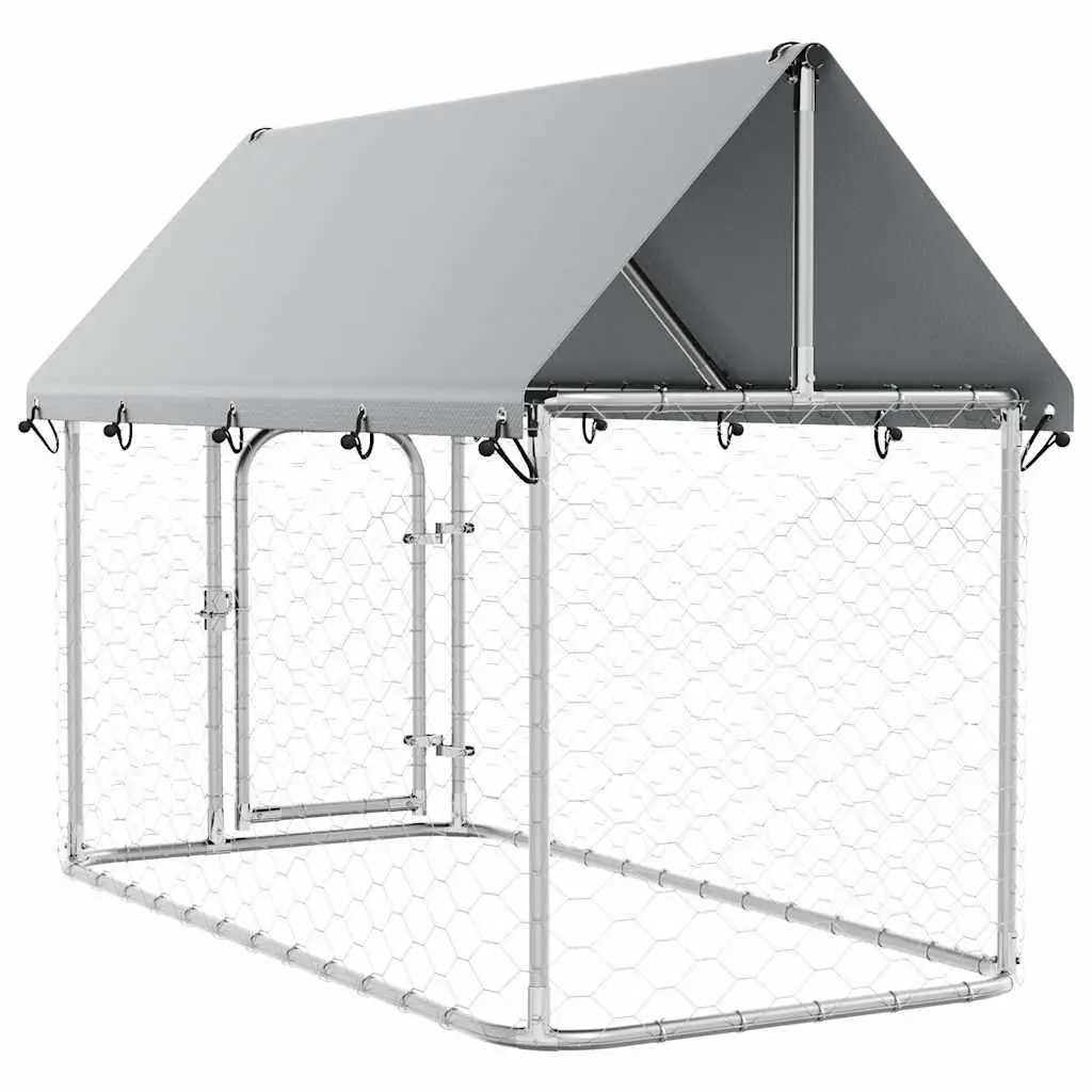Outdoor Dog Kennel with Roof Silver Steel Mesh Run Enclosure Exercise Pen
