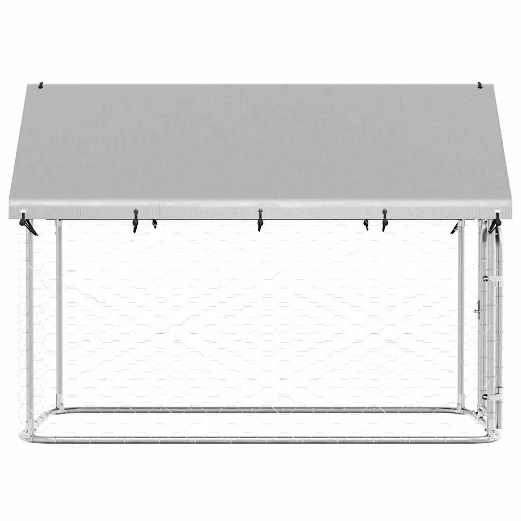 Outdoor Dog Kennel with Roof Silver Steel Mesh Run Enclosure Exercise Pen