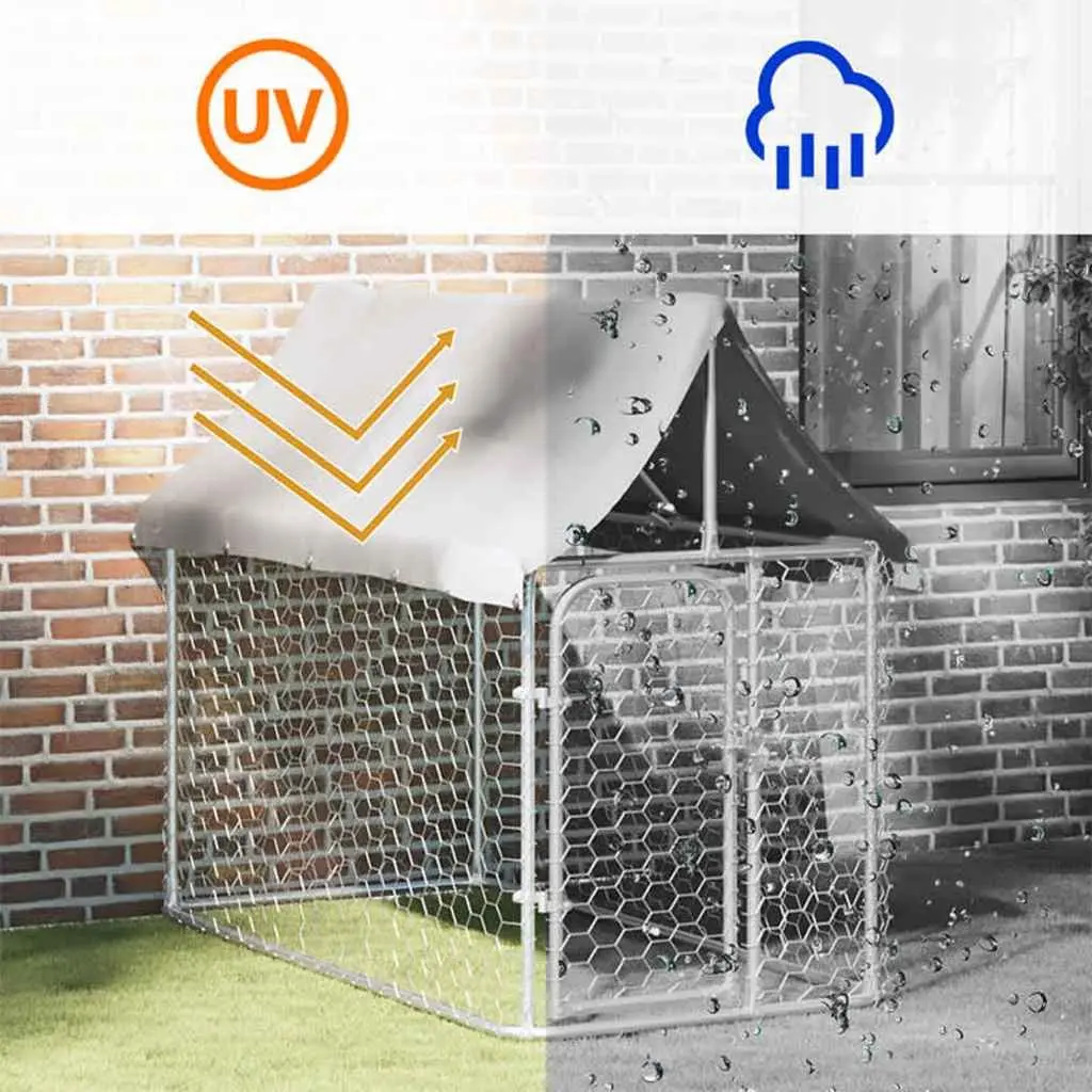 Outdoor Dog Kennel with Roof Silver Steel Mesh Run Enclosure Exercise Pen