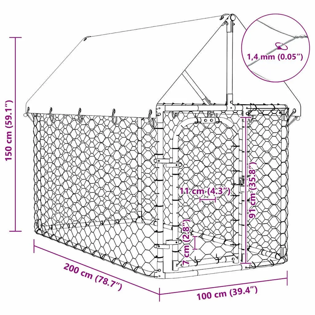 Outdoor Dog Kennel with Roof Silver Steel Mesh Run Enclosure Exercise Pen