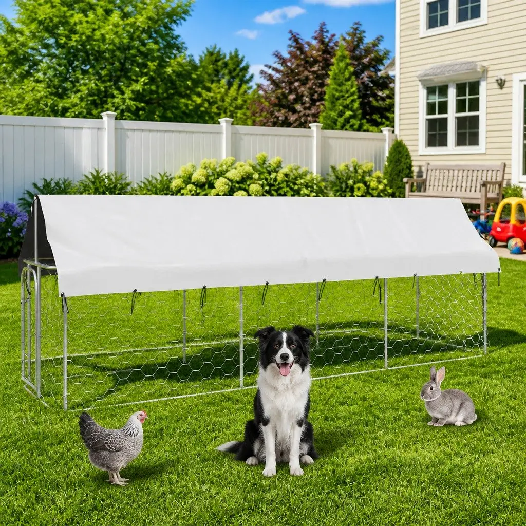 Outdoor Dog Kennel Steel 400x100x150cm Silver Mesh Run Enclosure