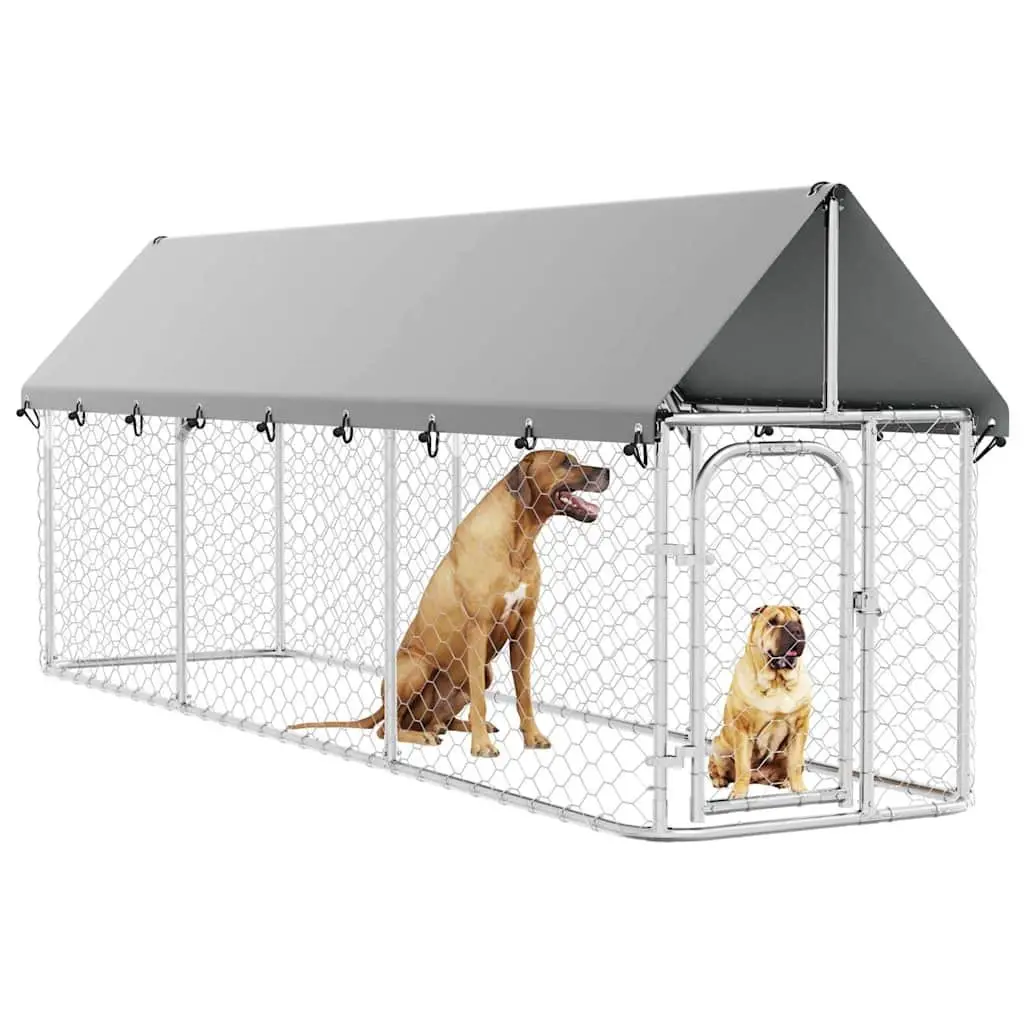 Outdoor Dog Kennel Steel 400x100x150cm Silver Mesh Run Enclosure