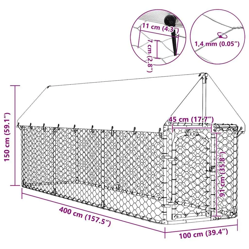 Outdoor Dog Kennel Steel 400x100x150cm Silver Mesh Run Enclosure