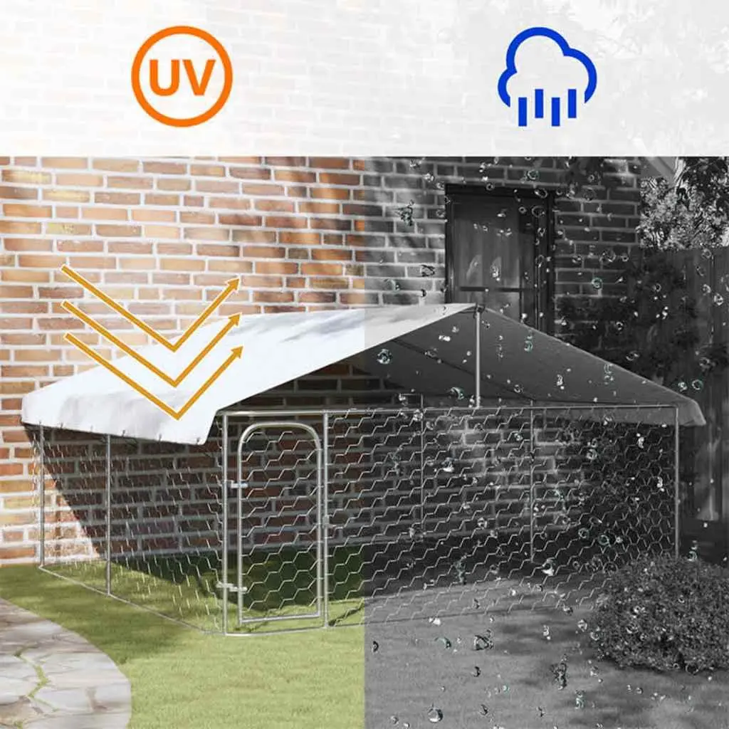 Outdoor Dog Kennel with Roof Large Backyard Enclosure Run Lockable Door Silver