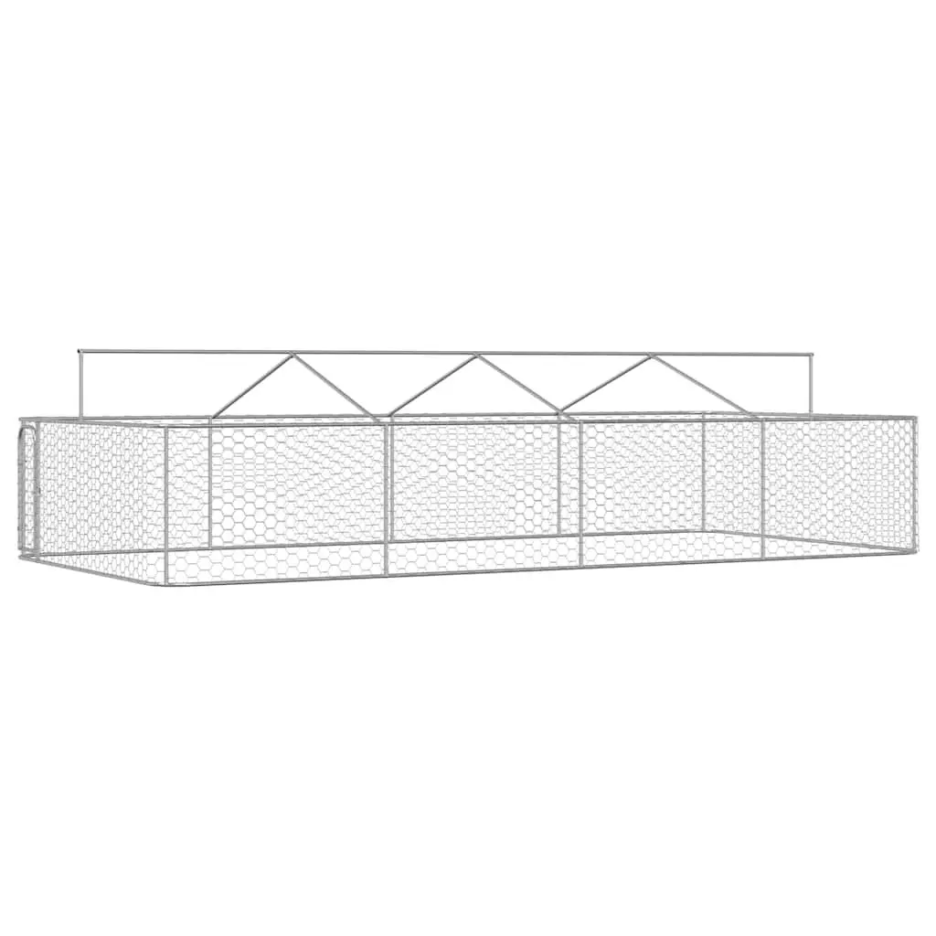 Outdoor Dog Kennel with Roof Silver Sturdy Steel Mesh Run Enclosure Exercise Pen