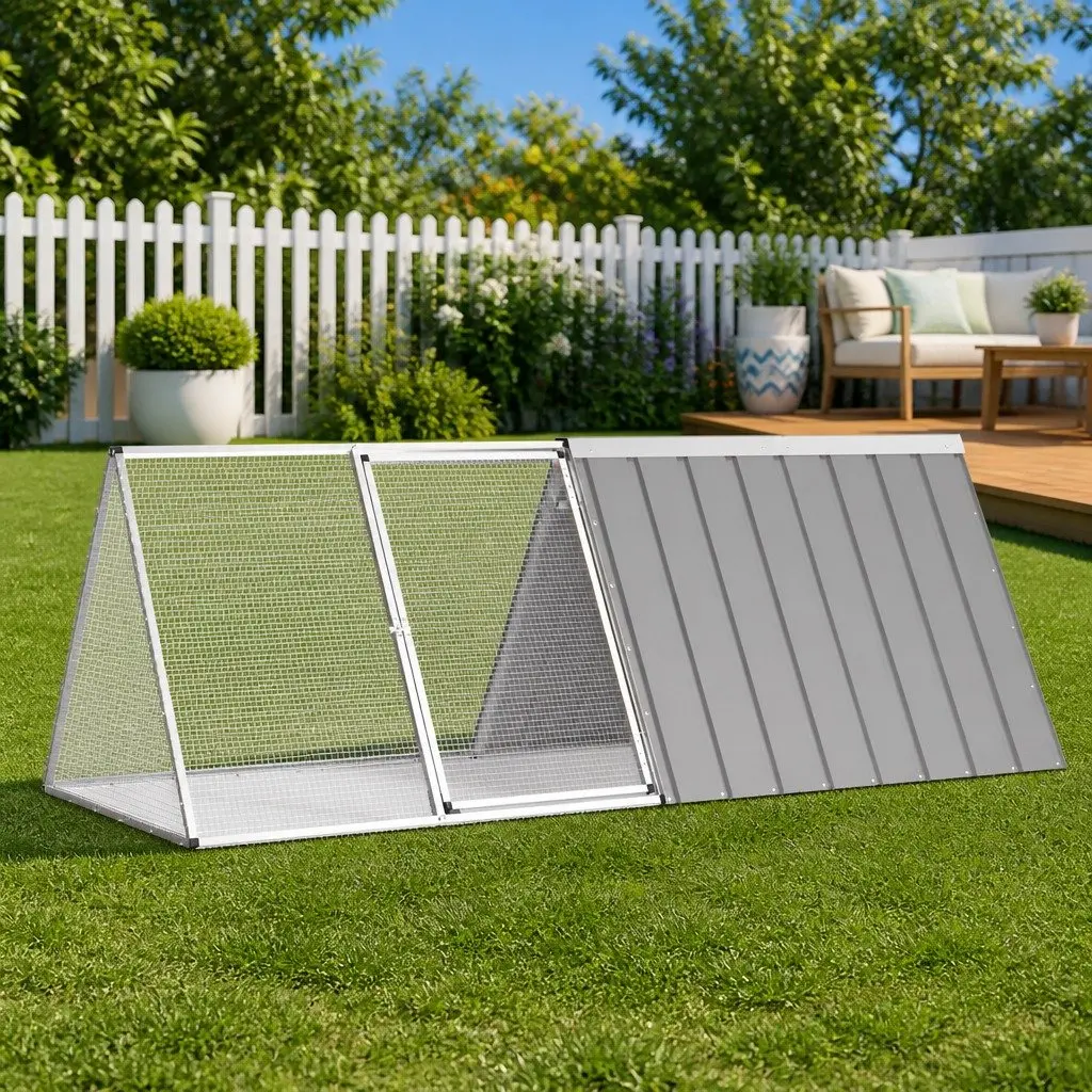 Rabbit Cage Galvanised Steel Outdoor Hutch 201.5 x 80.5 x 71 cm Grey