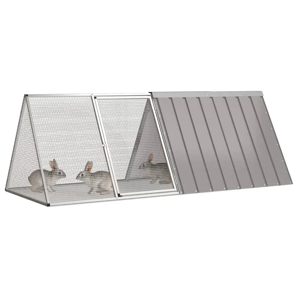 Rabbit Cage Galvanised Steel Outdoor Hutch 201.5 x 80.5 x 71 cm Grey